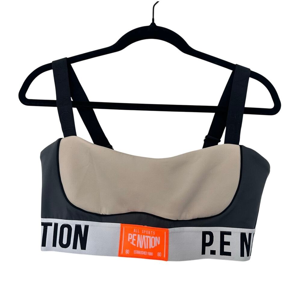 P.E Nation (L) Neutral/Orange Logo Sports Bra Adjustable Straps- Gym Workout